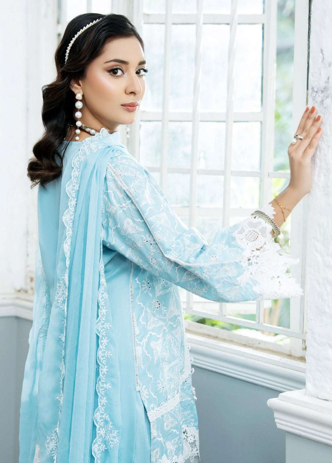 Dhaga Women RTW Embroidered Cotton 3 Piece DHG26PCN Opalite - Eid Collection