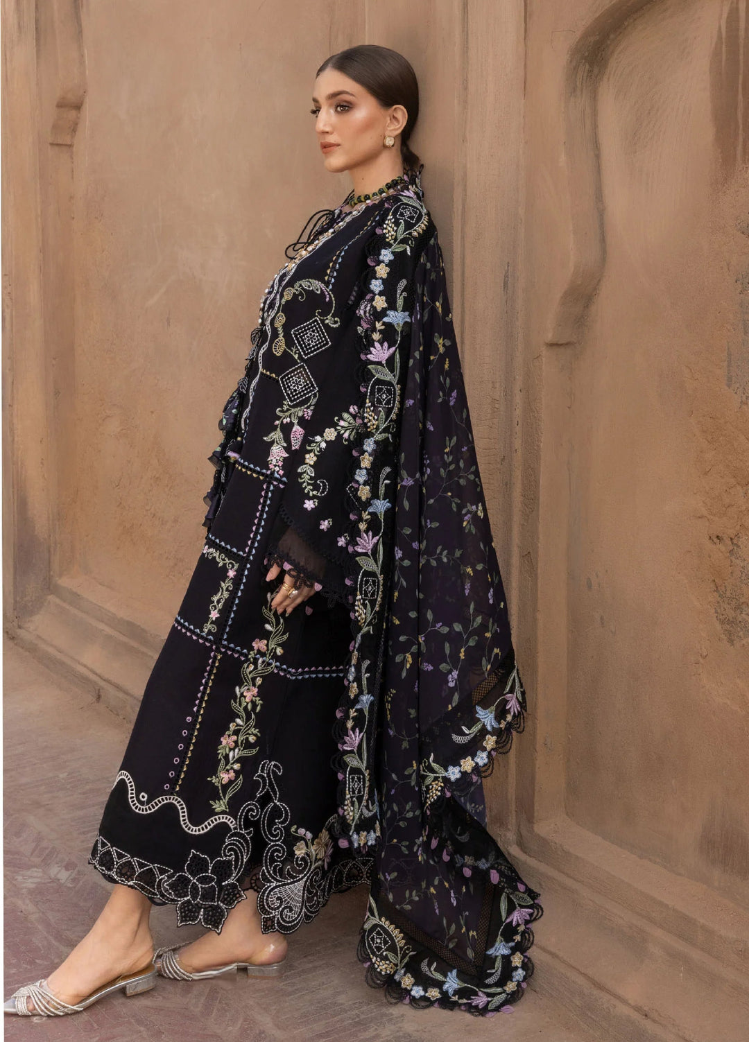 Flow by Crimson Unstitched Embroidered Lawn 3 Piece Suit CR26UFL D1 A-Oynx - Festive Collection