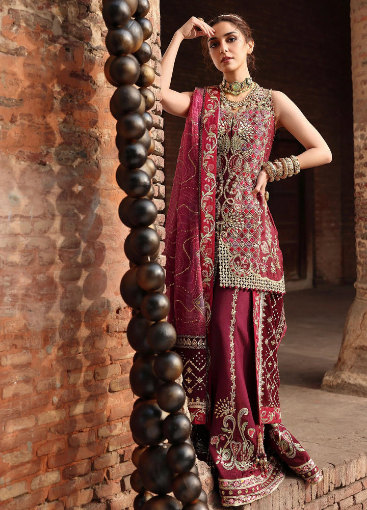 Crimson Unstitched Embroidered Organza 3 Piece Suit CR26UW D-2 Nazo Wine - Festive Collection
