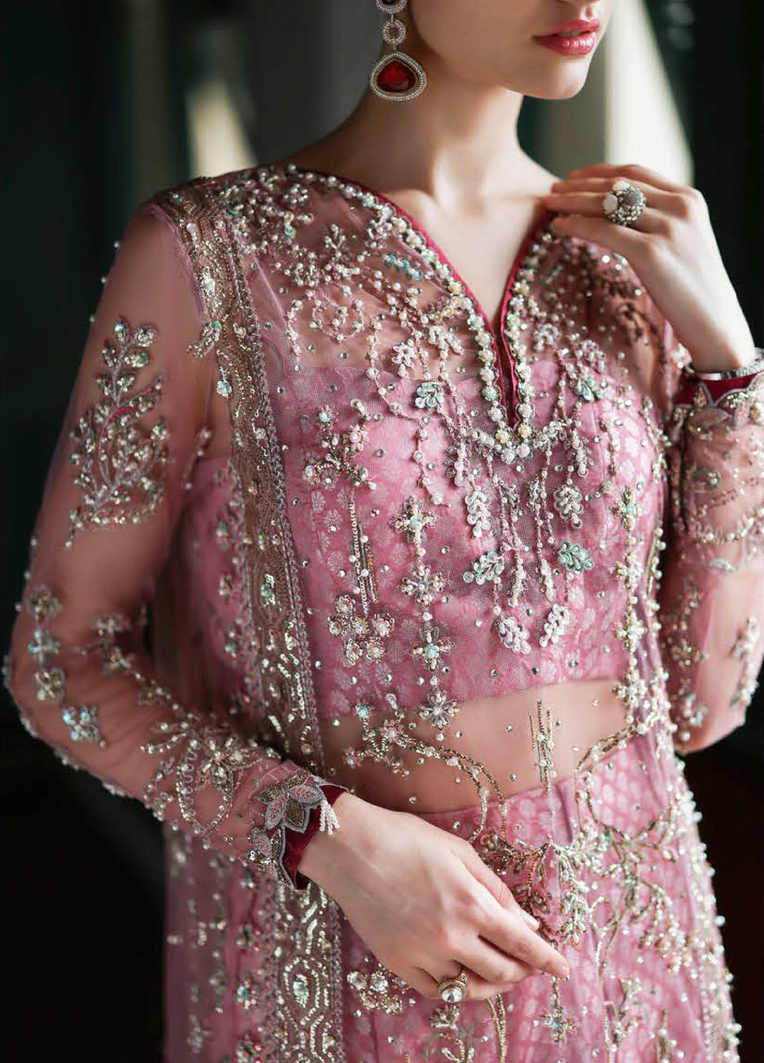 The Muse by Mushq Unstitched Net Embroidered Suits 3 Piece MU26TM Sabine - Wedding Collection