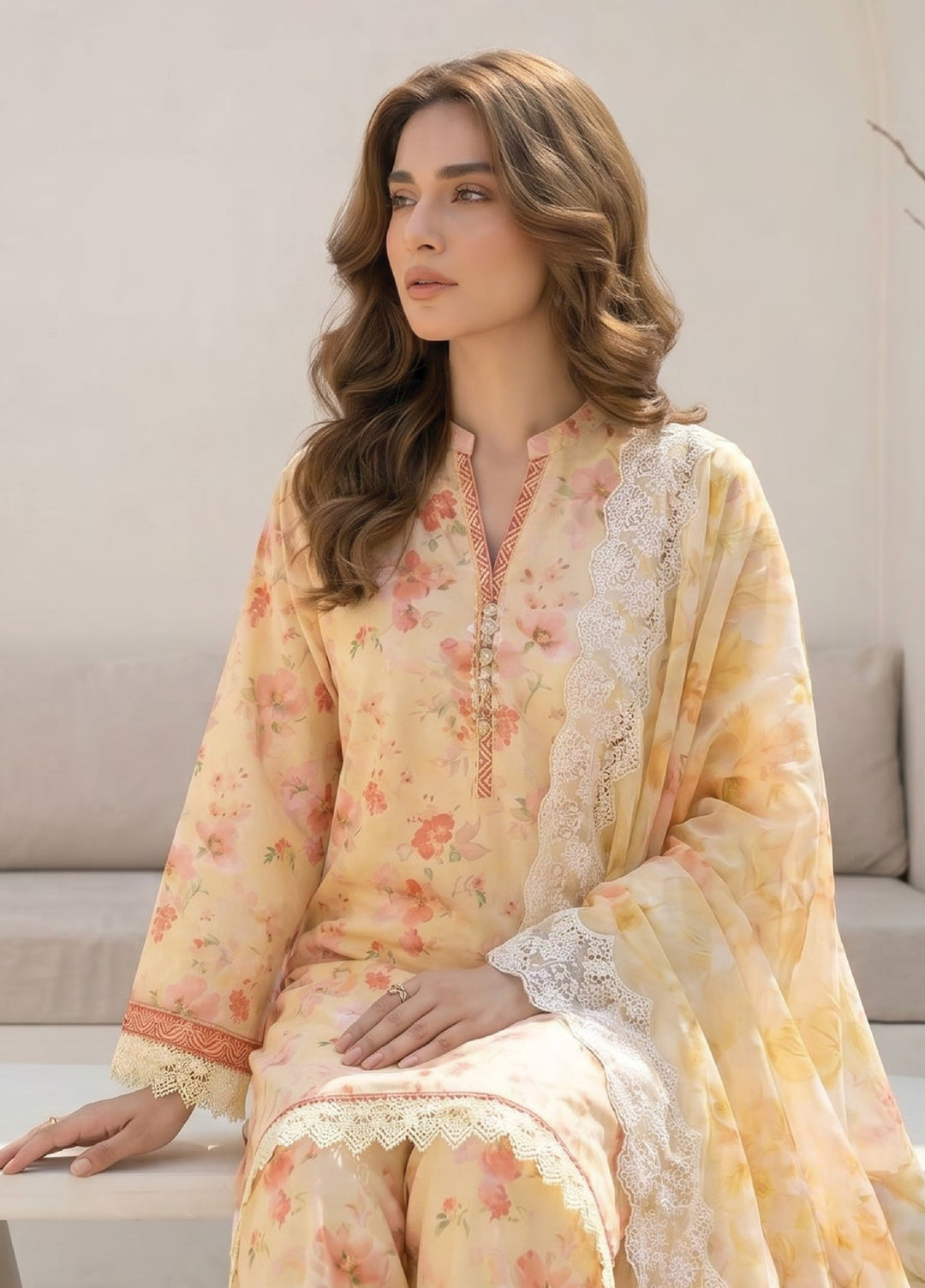 Lakhany Unstitched Printed Lawn 3 Piece Suit LSM26UP LG-SG-0123 - Casual Collection