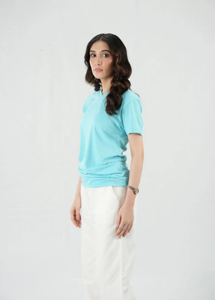Mercato RTW Solids Cotton 1 Piece Sky Blue V Neck Shirt