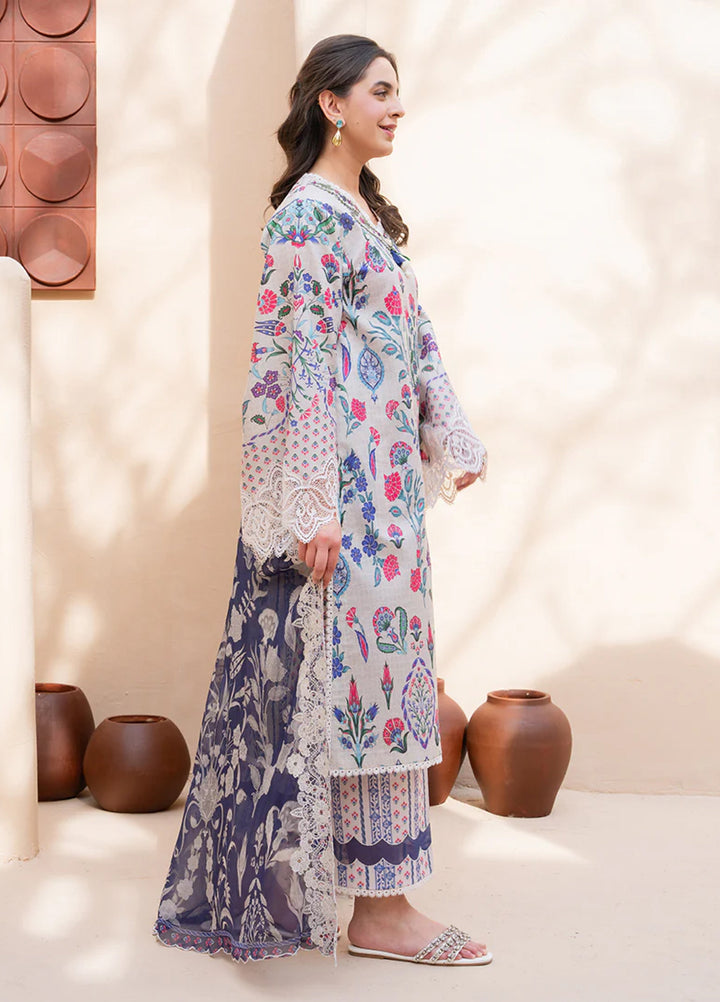 Summer in Bloom By Roheenaz Unstitched Printed Lawn 3 Piece Suit RN26USBL 31B Rosette - Festive Collection