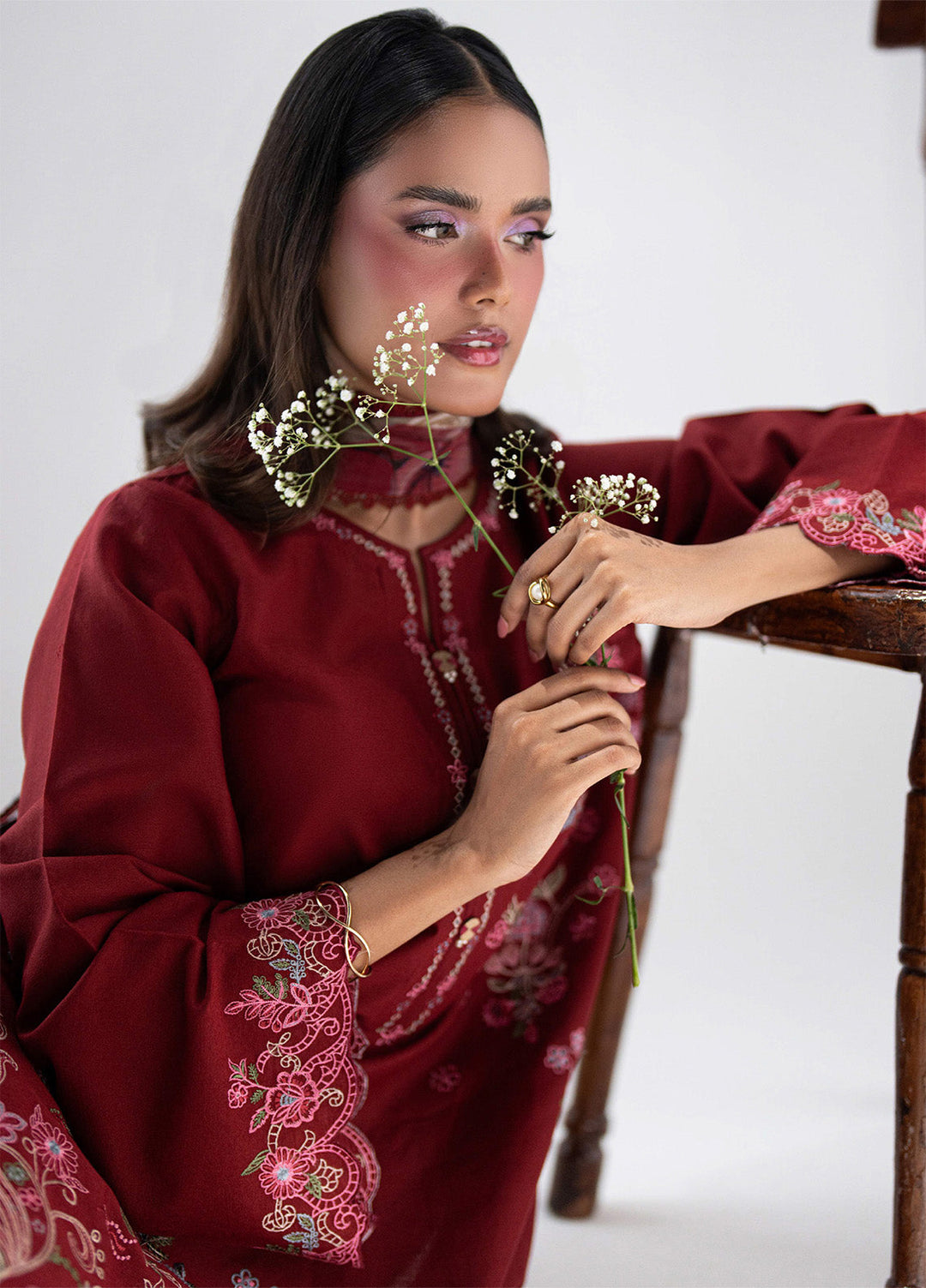 Blush N Bliss by Sahane Women RTW Embroidered Dobby Lawn 3 Piece Suit Mulberry LP63003 Casual Collection
