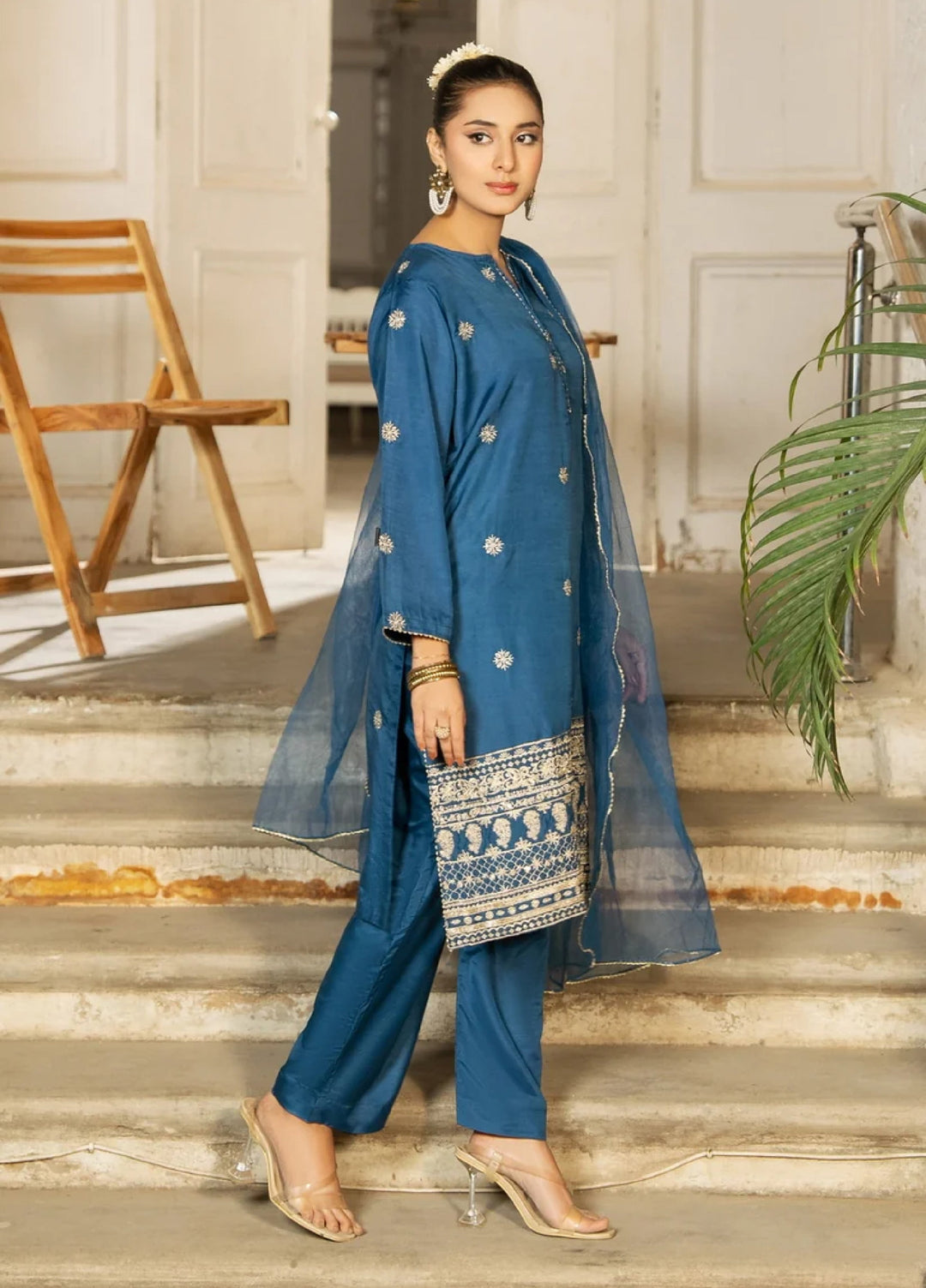 Dhaga Women RTW Embroidered Rawsilk 3 Piece DHG26PCN Noor e neel - Eid Collection