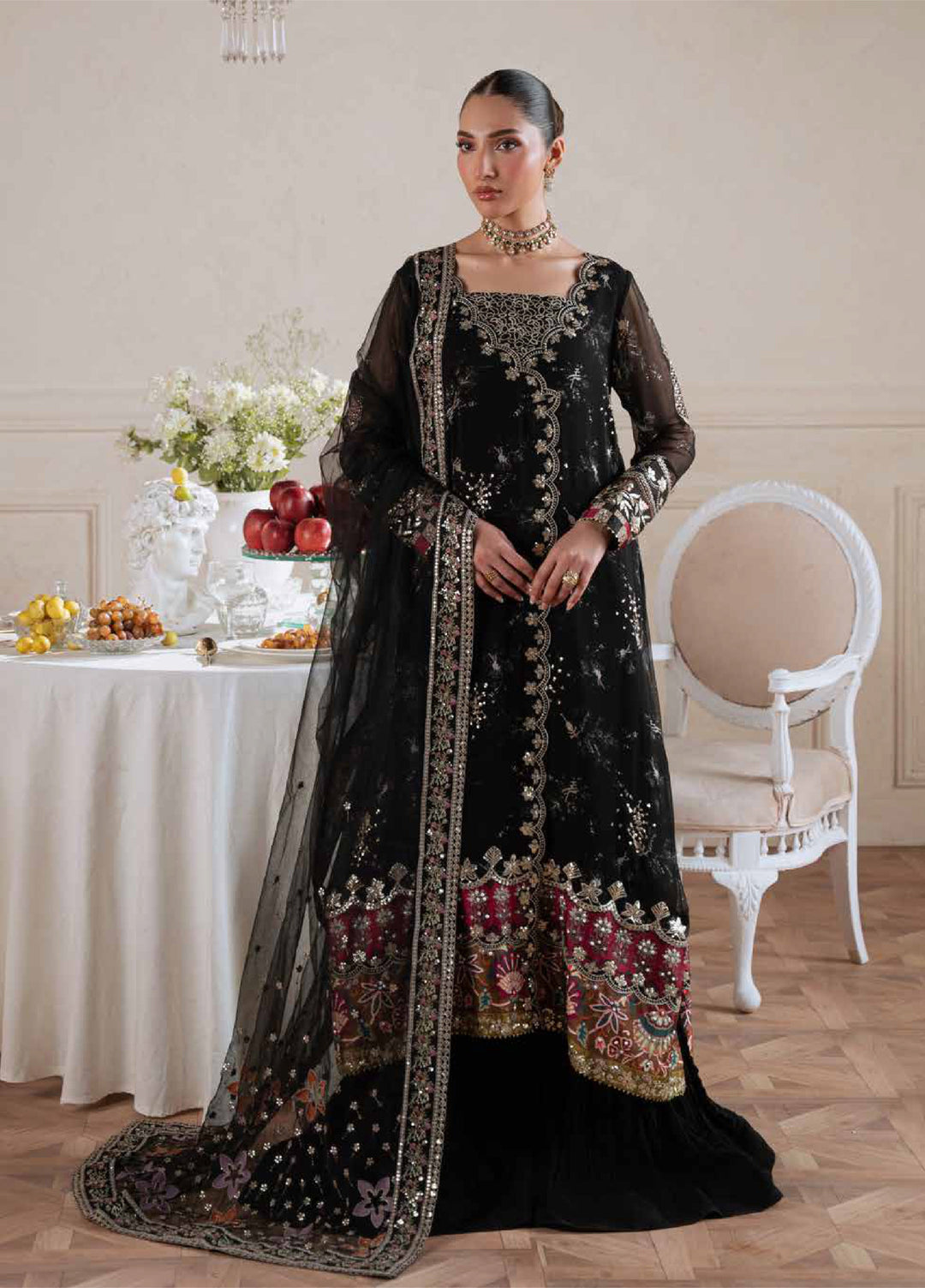 Amaya by Nureh Unstitched Embroidered Chiffon 4 Piece Suit NU26UCA AM-42 - Festive Collection
