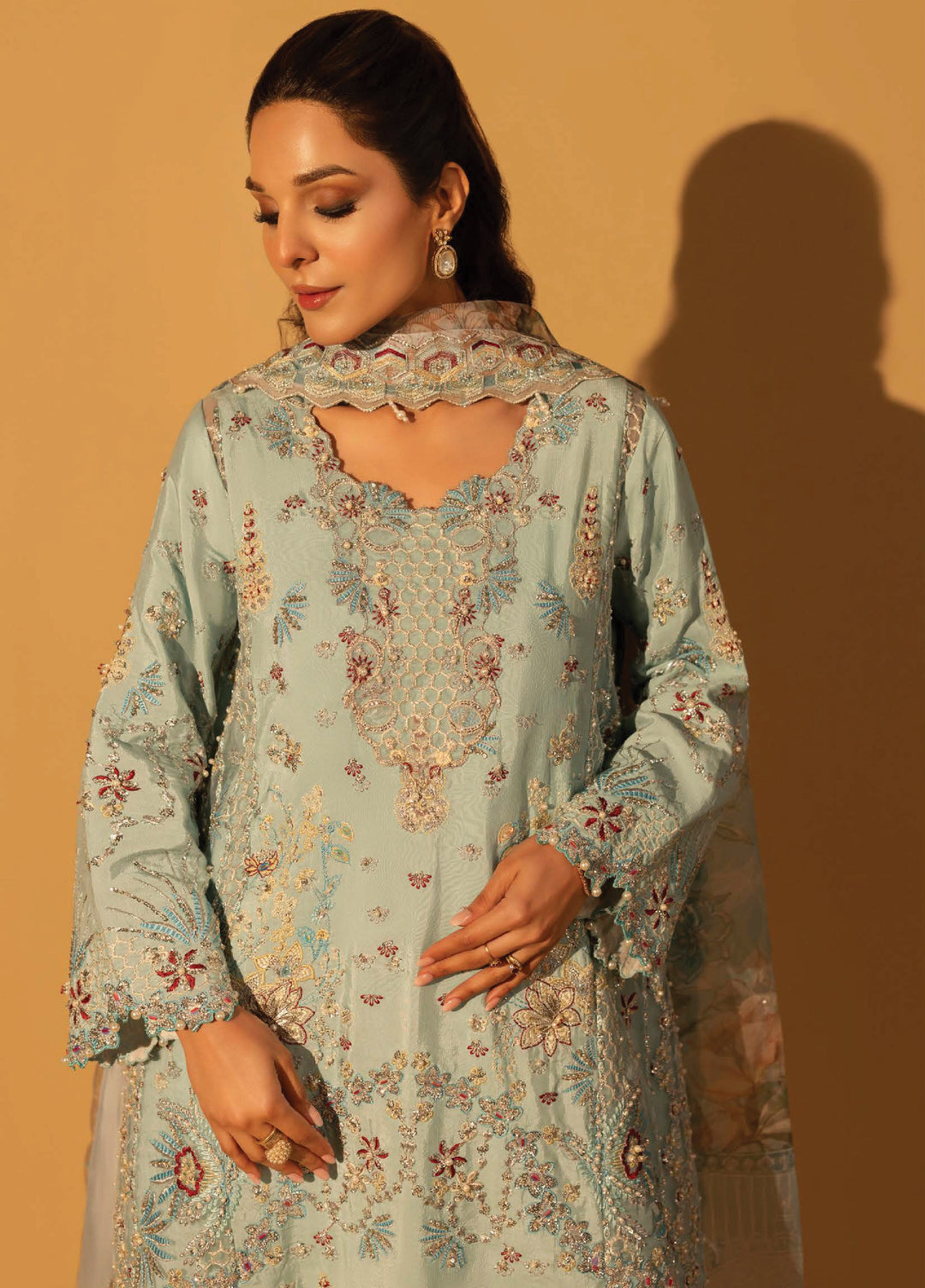 Aylin Unstitched Raw Silk Embroidered Suits 3 Piece AYL25US BLUE MIST - Festive Collection