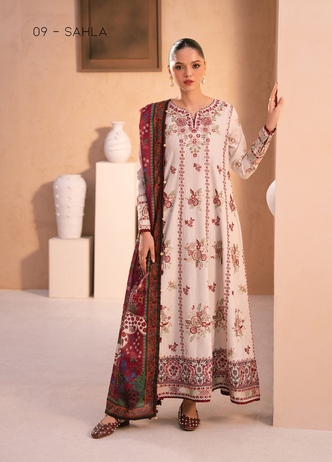 Rang e Khizaan by Xenia Unstitched Khaddar Embroidered Suits 3 Piece XE25SW D-09 SAHLA - Winter Collection