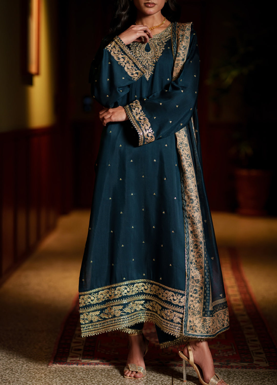 Elara by Casuallite RTW Embroidered Silk Viscose 3 Piece Suit CL26PSE D2 Opaline - Festive Collection