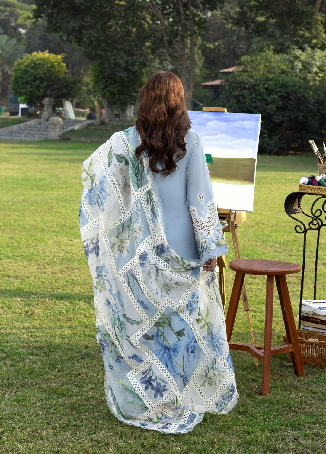 Elaf Premium Unstitched Embroidered Luxury Lawn 3 Piece Suit EL26UPL ELY-1B SERENITY - Summer Collection