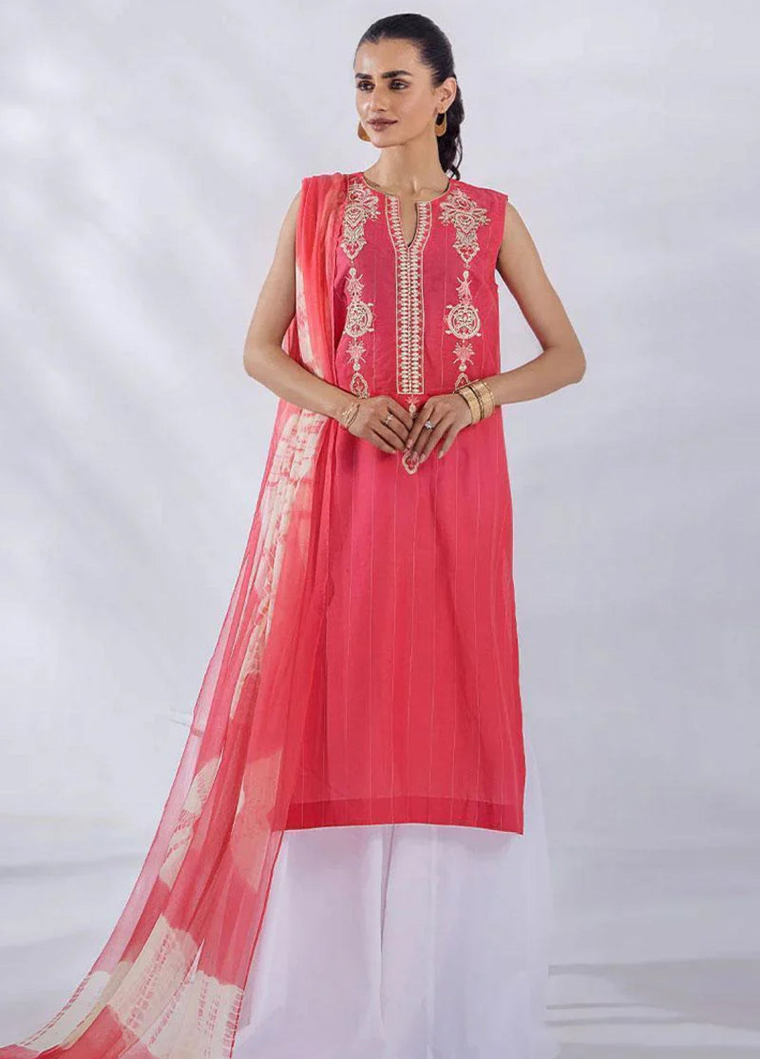 Malook By Shazia Ovais Pret Embroidered Lawn 3 Piece Suit MLK23D Aliana (Pink)