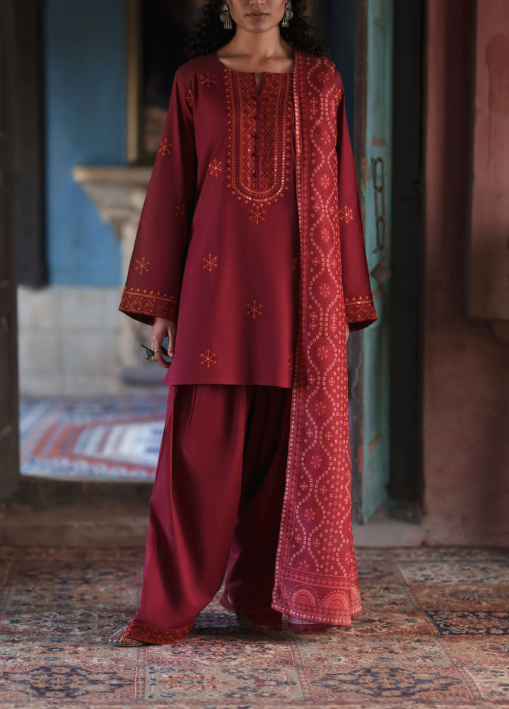 Before Sunset by Casual Lite RTW Embroidered Cotton Lawn 3 Piece Suit CL26PBS Crimson Serenity - Casual Collection