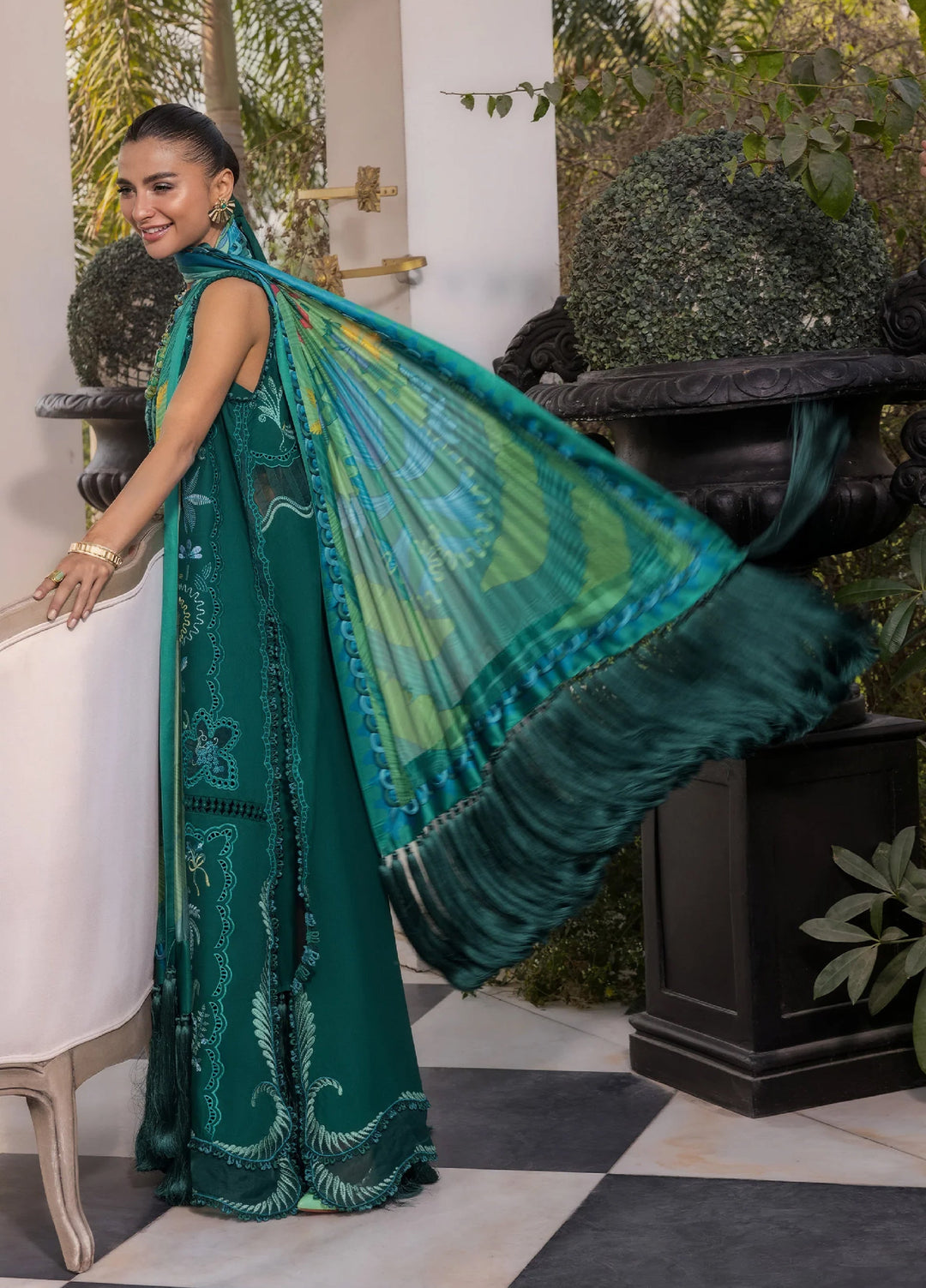 Flow by Crimson Unstitched Embroidered Lawn 3 Piece Suit CR26UFL D3 B-Emerald - Festive Collection