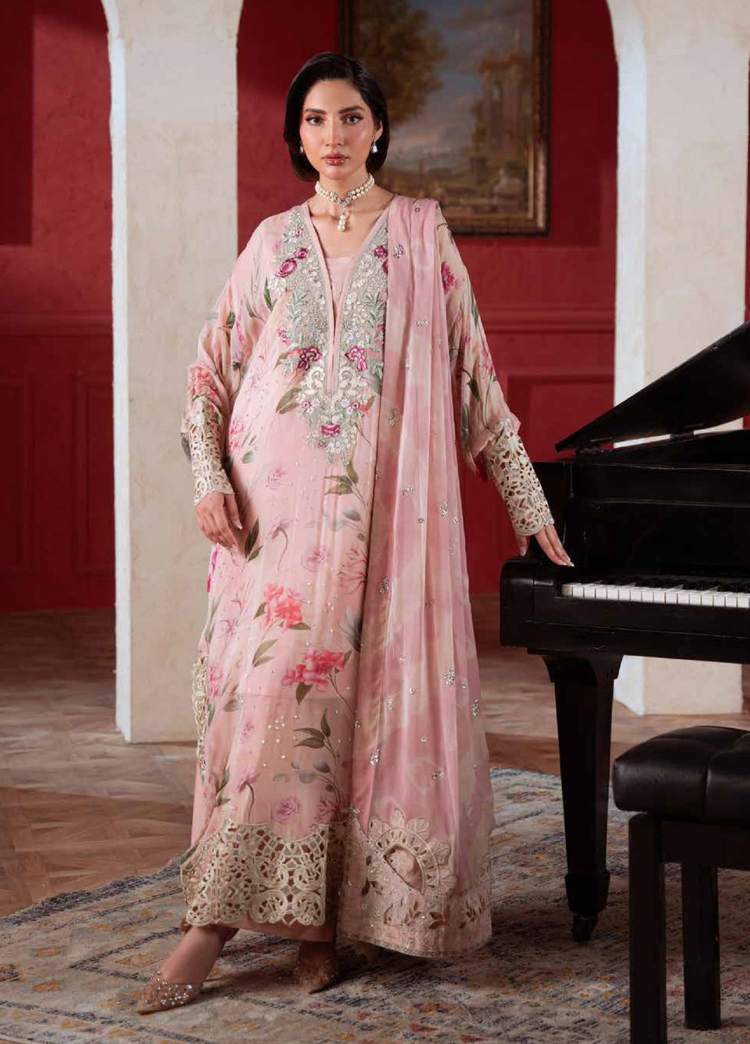 Amaya by Nureh Unstitched Embroidered Chiffon 4 Piece Suit NU26UCA AM-38 - Festive Collection