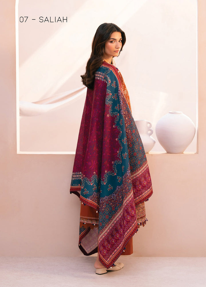 Rang e Khizaan by Xenia Unstitched Khaddar Embroidered Suits 3 Piece XE25SW D-07 SALIAH - Winter Collection