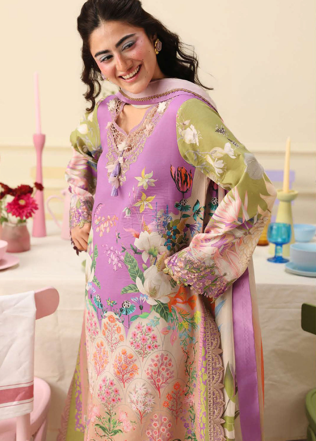 Soleil Hemline by Mushq Unstitched Printed Lawn 3 Piece Suit MU26USL Lilac Whim HUNSS260308 - Festive Collection