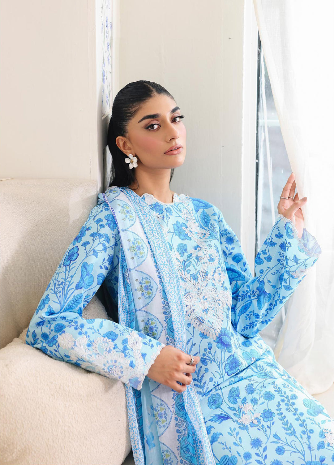 Nissa Floral Symphony by Rajbari Unstitched Lawn Embroidered 3 Piece Suit RB26UNF D-07 - Summer Collection