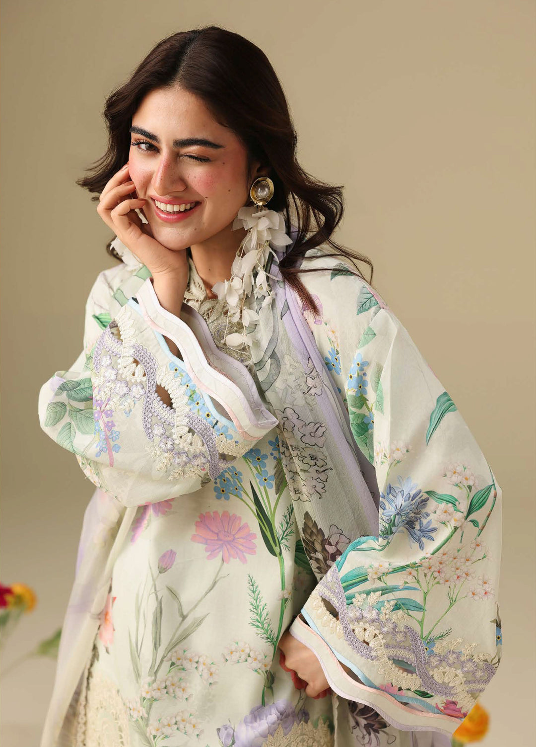 Soleil Hemline by Mushq Unstitched Printed Lawn 3 Piece Suit MU26USL Vanilla Lush HUNSS260306 - Festive Collection