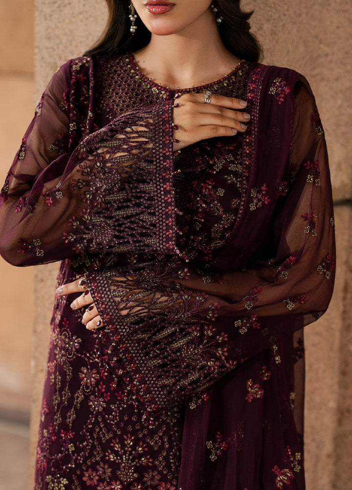 Lazawal by Lavish Premium Unstitched Embroidered Chiffon 3 Piece Suit LVP26UCL Maroon Majesty - Festive Collection