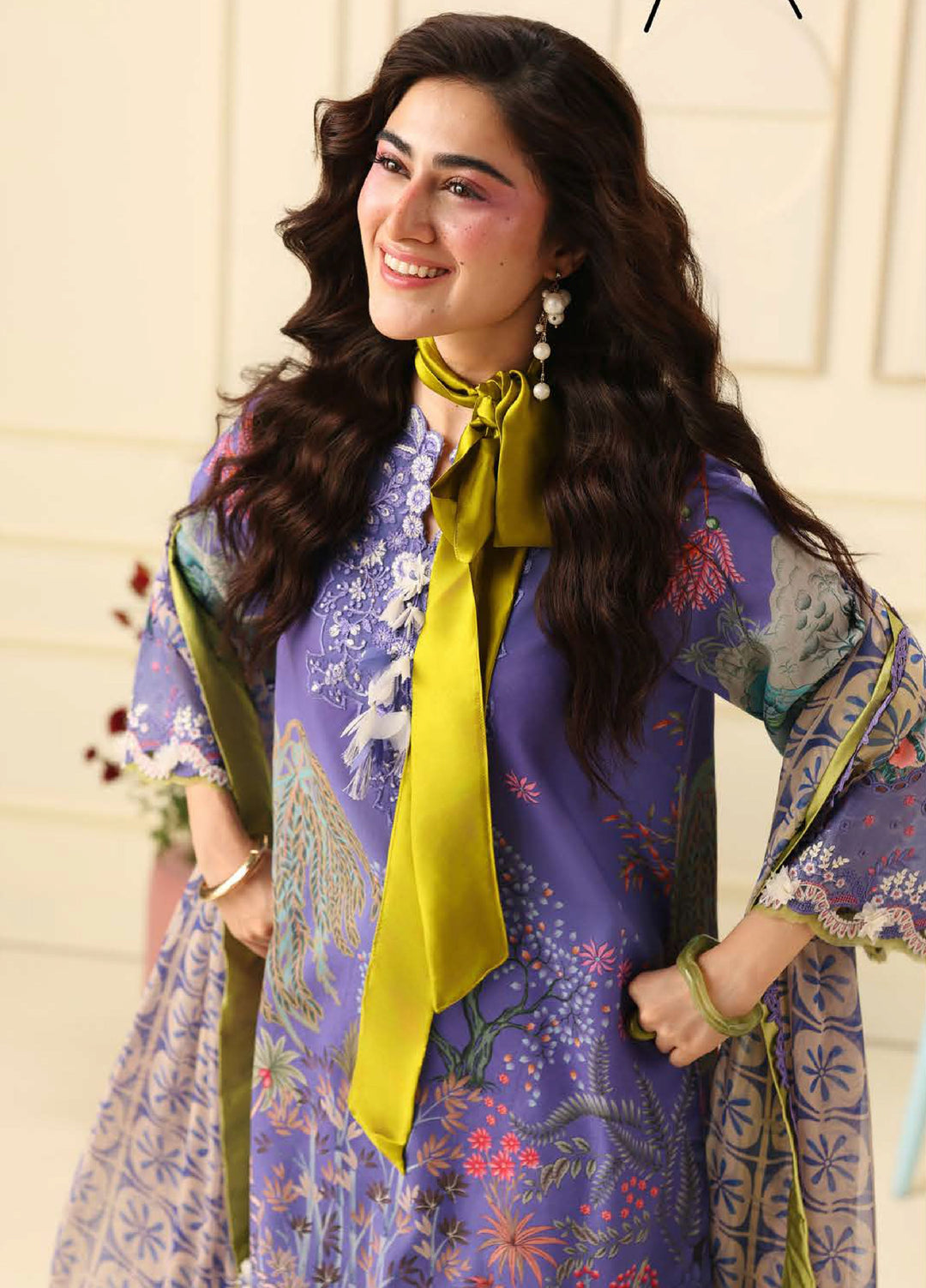 Soleil Hemline by Mushq Unstitched Printed Lawn 3 Piece Suit MU26USL Camellia Kiss HUNSS260307 - Festive Collection