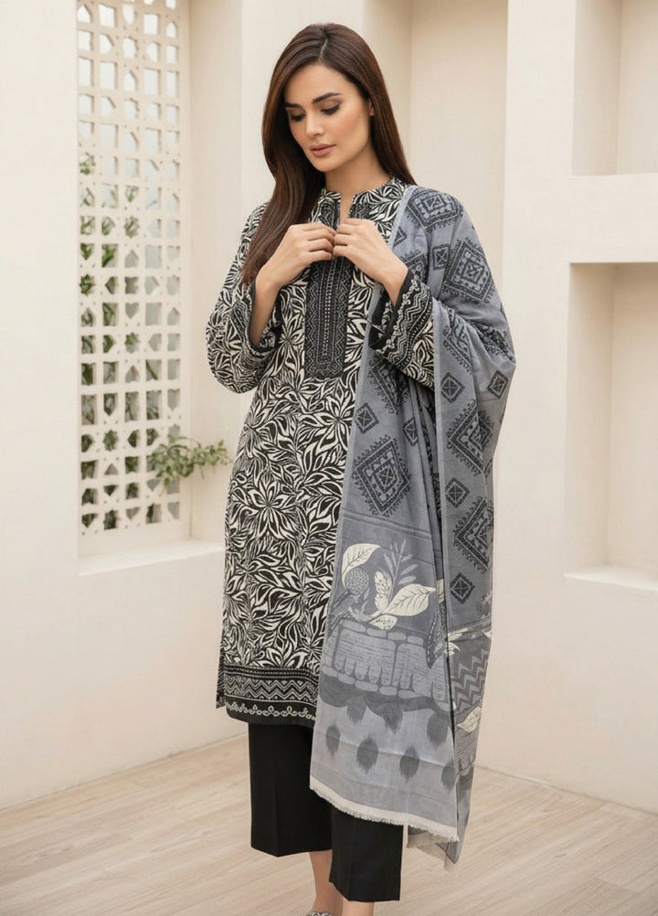 Black N White by Regalia Textiles Unstitched Printed Lawn 3 Piece Suit RG26ULBW D3 - Casual Collection