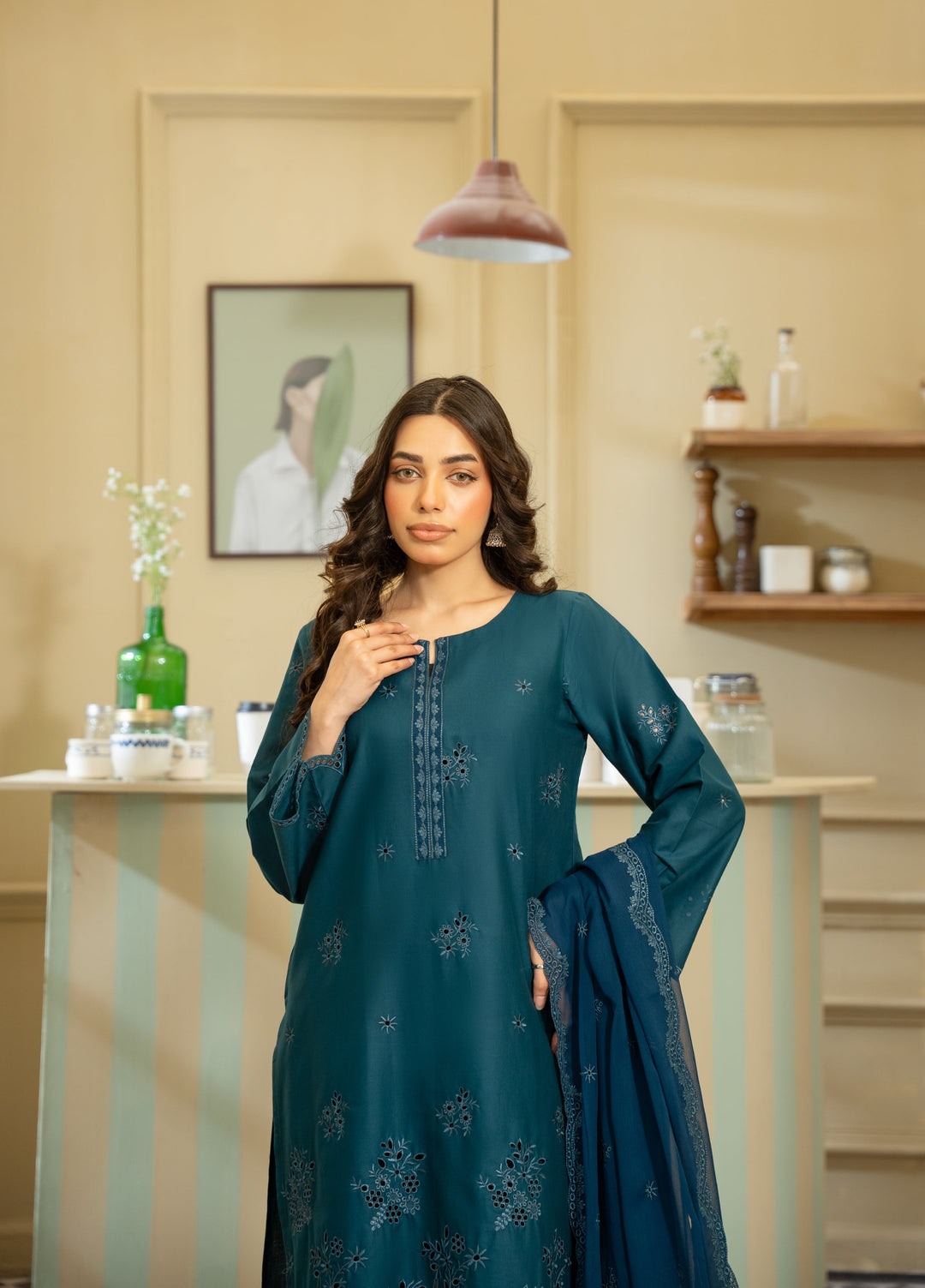 Naaz Couture Women RTW Embroidered Lawn 3 Piece Suit NC26RLC Teal - Casual Collection