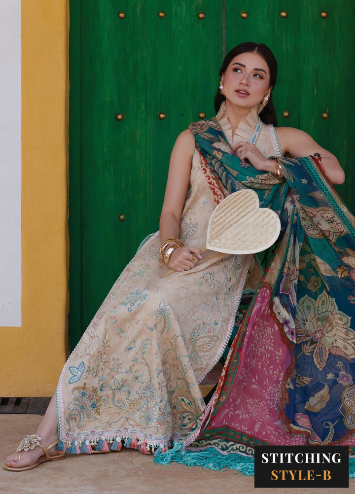 Farah Talib Aziz Unstitched Embroidered Lawn 3 Piece Suit FTA26UL FTA-12 ISABELLA SAND - Summer