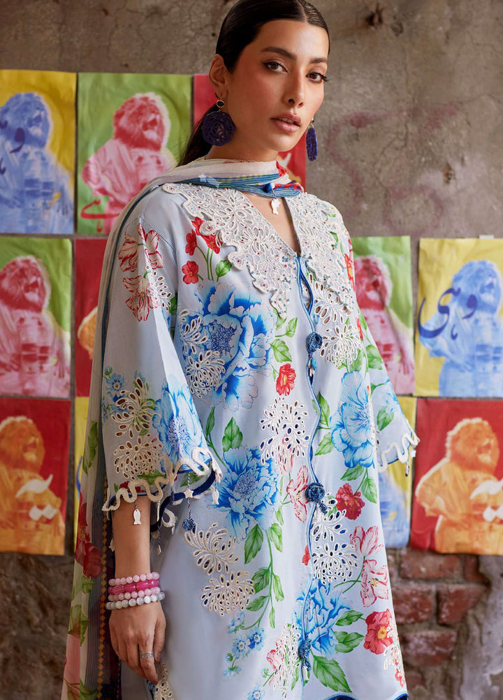 Wild Flower by Zaha Unstitched Embroidered Lawn 3 Piece Suit ZK26UWL ZF26-02 Blue Poppy - Festive Collection