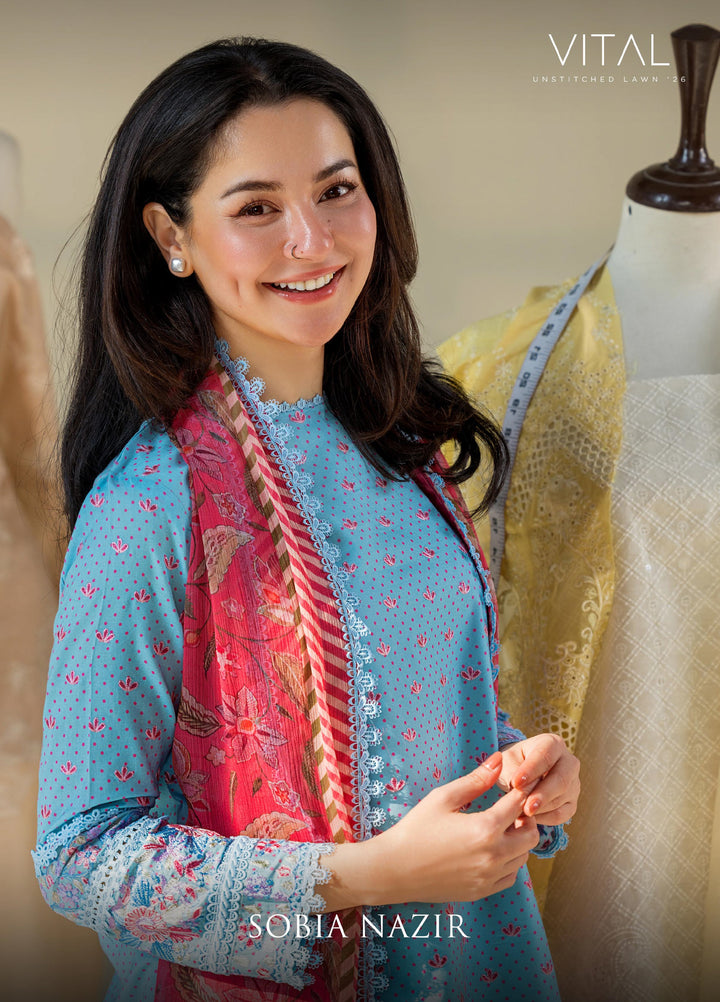 Vital by Sobia Nazir Unstitched Embroidered Lawn 3 Piece Suit SN26UVL 6A - Summer Collection