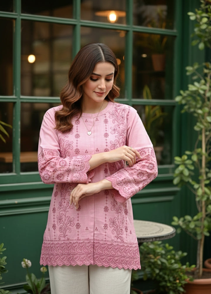 Lakhany Women Pret Embroidered Cambric Shirt Pink - Winter Collection