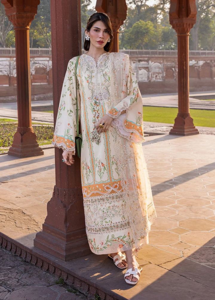 Flow by Crimson Unstitched Embroidered Lawn 3 Piece Suit CR26UFL D9 A-Buttercream - Festive Collection
