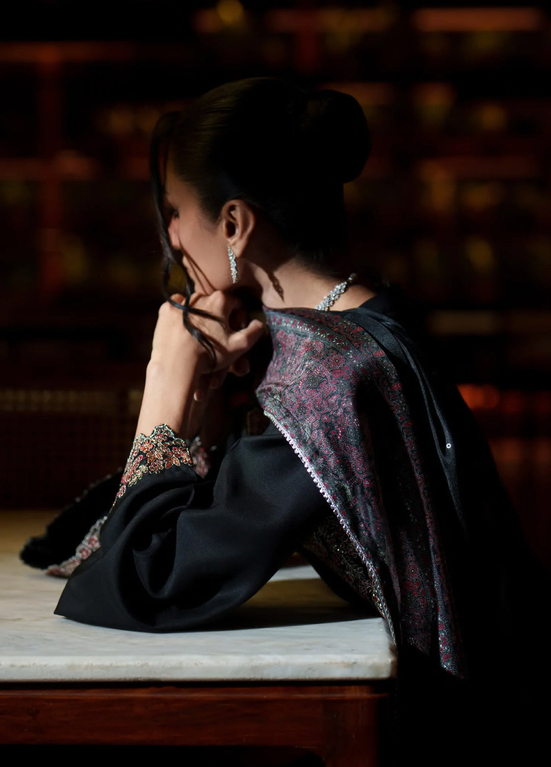 Eala by Casuallite RTW Embroidered Silk Viscose 3 Piece Suit CL26PSEA 05 OBSIDIAN GRACE - Festive Collection