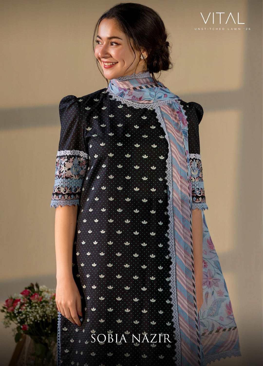 Vital by Sobia Nazir Unstitched Embroidered Lawn 3 Piece Suit SN26UVL 6B - Summer Collection