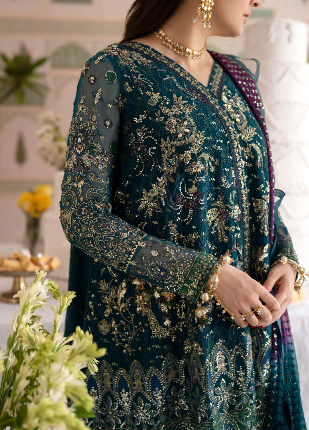 Jhoomro by Nureh Unstitched Embroidered Chiffon 3 Piece Suit NU26UJW NL-94 - Wedding Collection