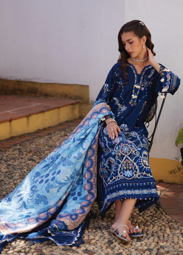 Farah Talib Aziz Unstitched Embroidered Lawn 3 Piece Suit FTA26UL FTA-08 NIA NAVY - Summer