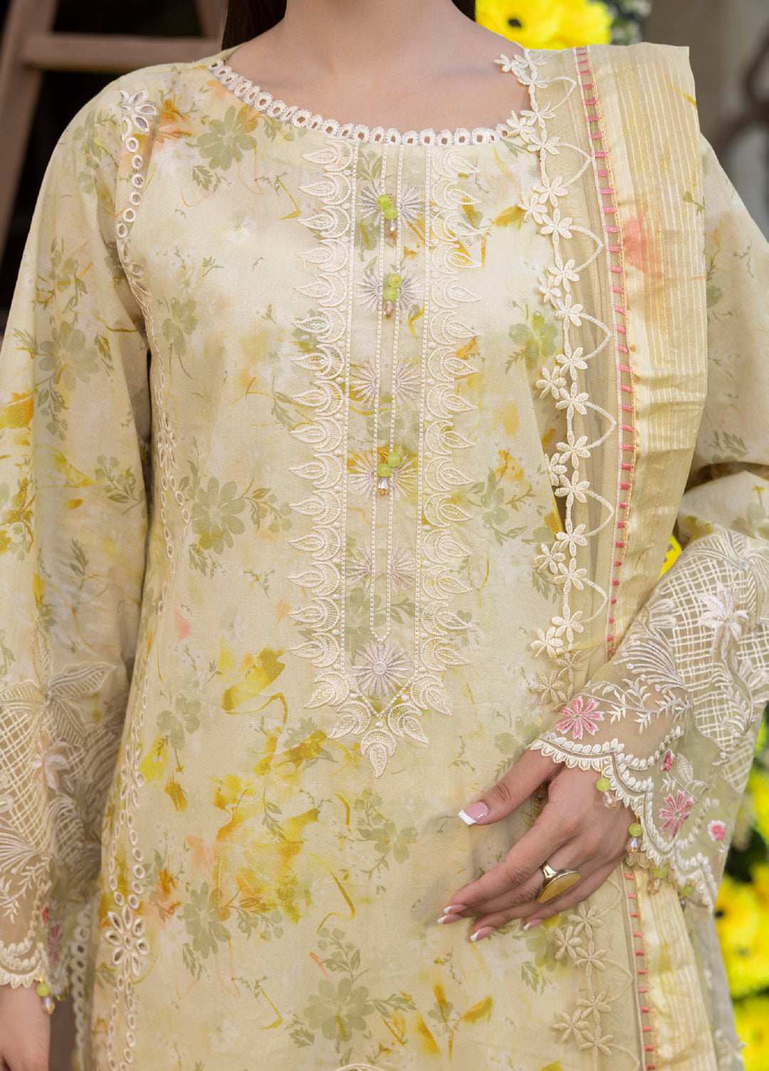 Al Zohaib Applique Kari Unstitched Embroidered Lawn 3 Piece Suit AZ26UAL D-10 - Casual Collection