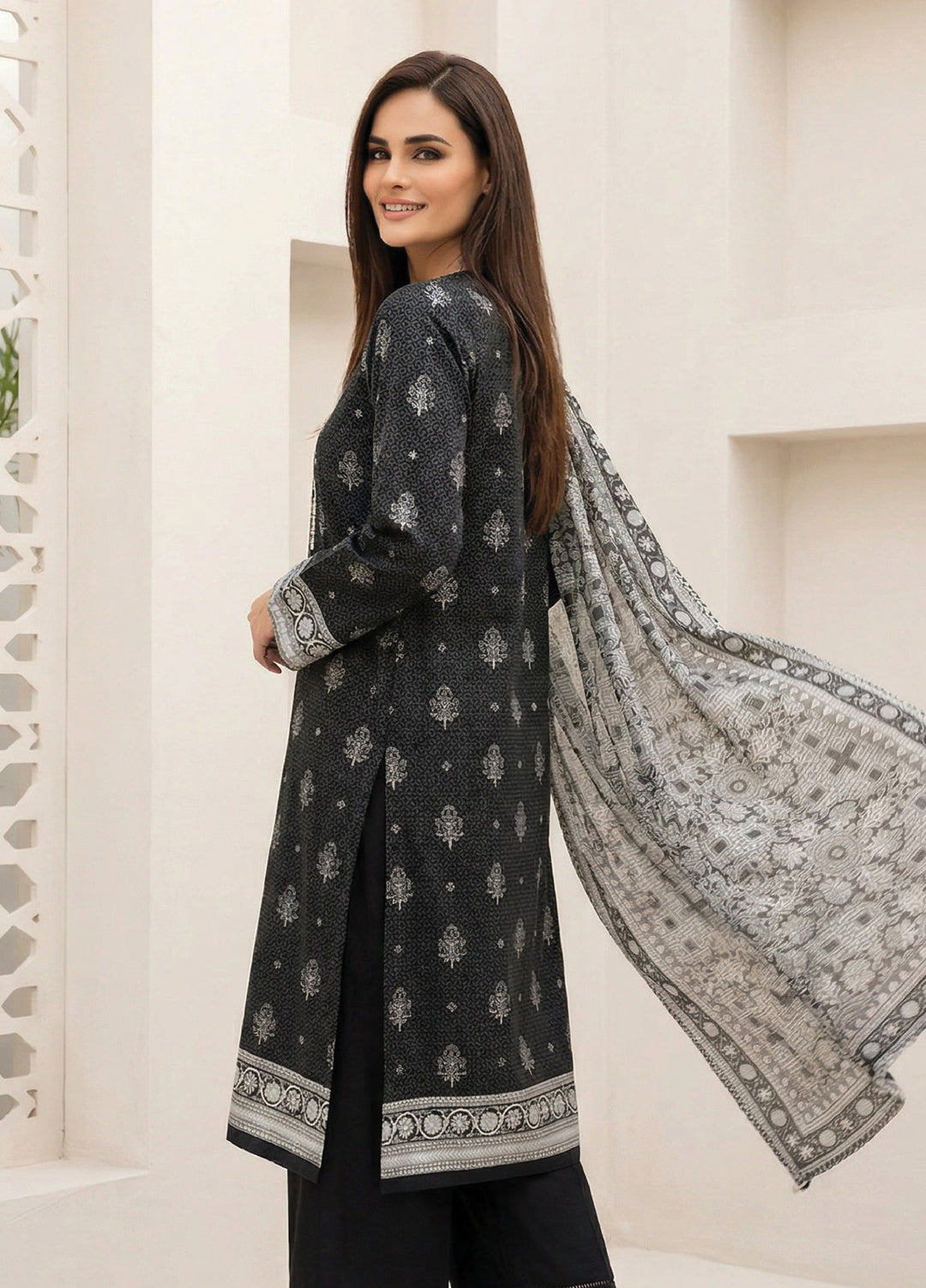 Black N White by Regalia Textiles Unstitched Printed Lawn 3 Piece Suit RG26ULBW D12 - Casual Collection