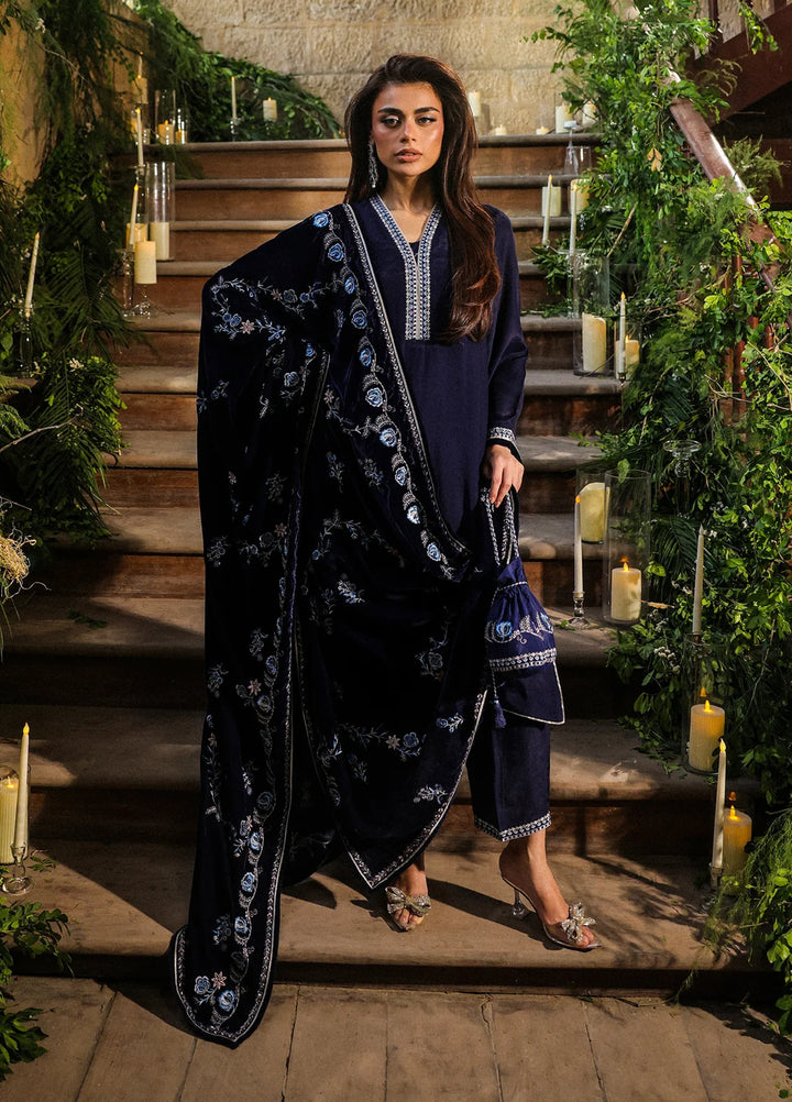 Elayra by Sahar Pret Velvet 3 Piece Embroidered Dark Bloom - Festive Collection