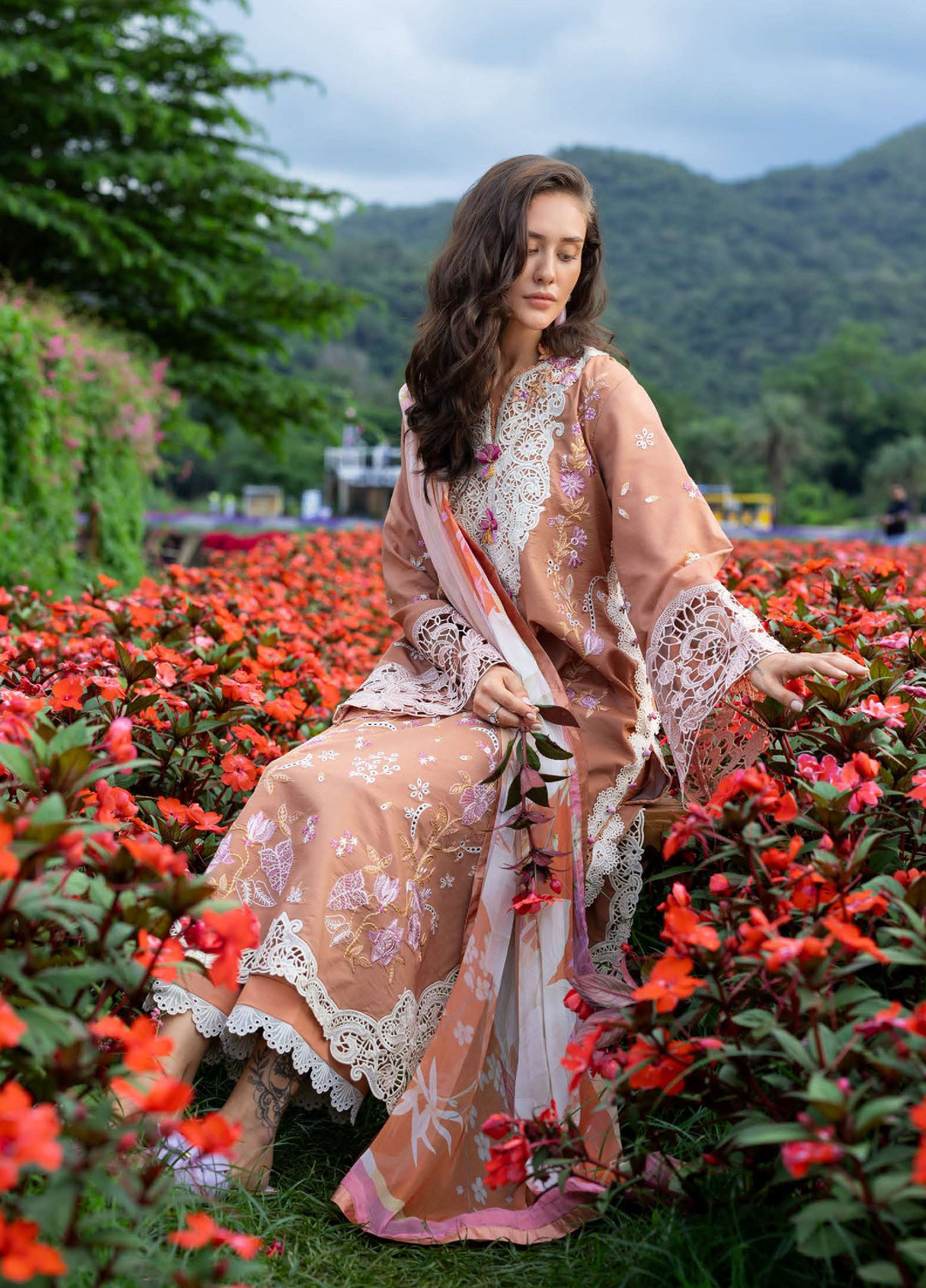 The Secret Garden by Mushq Hemline Unstitched Lawn 3 Piece Suit MU26USG D-11A Rosette Reverie - Summer Collection