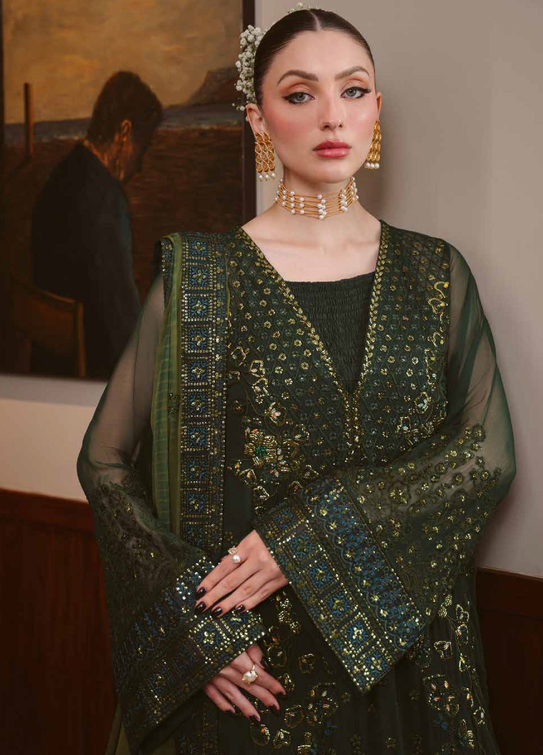Elaya by Nureh Unstitched Embroidered Chiffon 4 Piece Suit NU26UEF NEL-93 - Festive Collection