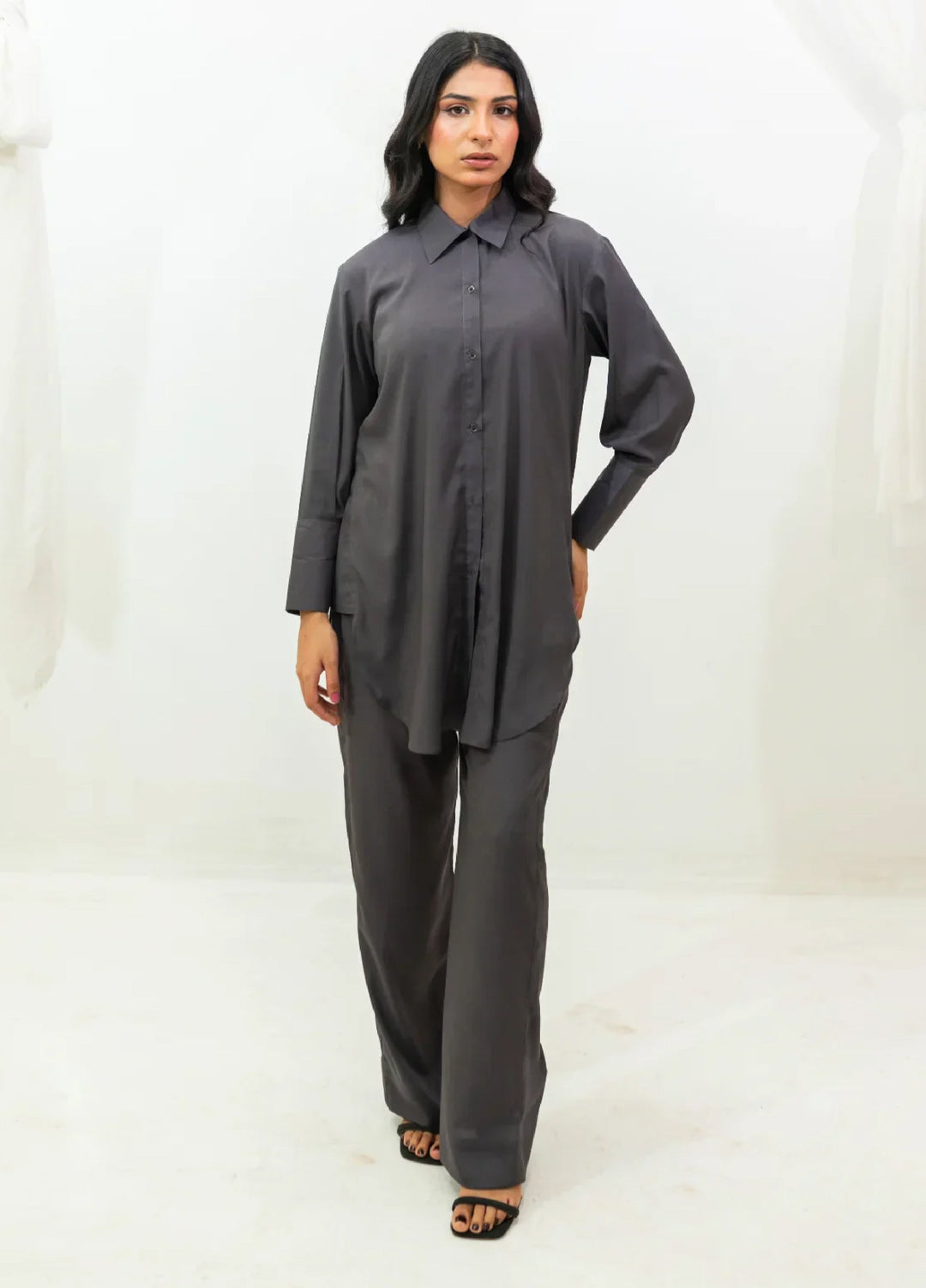 Zauk Pret Wrinkle Free Crepe 2 Piece Solids Charcoal Gray - Casual Collection