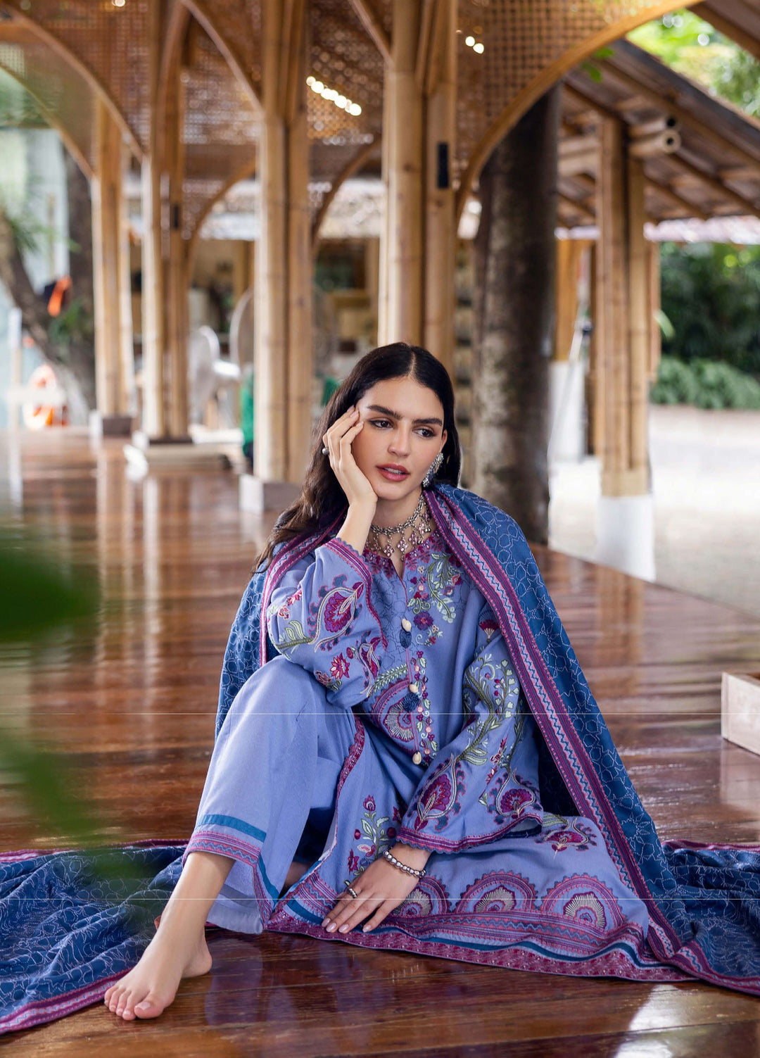 Symphony Hemline by Mushq Unstitched Karandi Embroidered 3 Piece MU25SK River Hush - Winter Collection