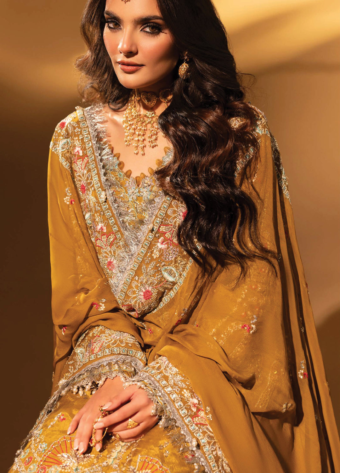 Aylin Unstitched Raw Silk Embroidered Suits 3 Piece AYL25US MUSTARD CHARM - Festive Collection
