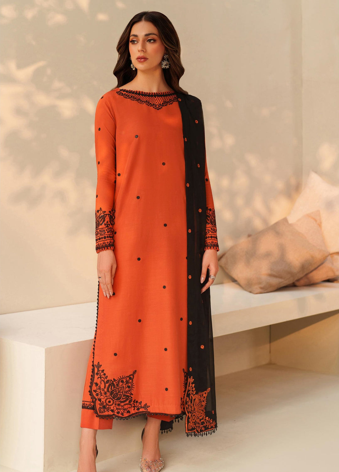 Tabeer by Zarif Unstitched Silk Embroidered 3 Piece Suit ZR26UT ZE-TS-05 SANGRIA - Winter Collection