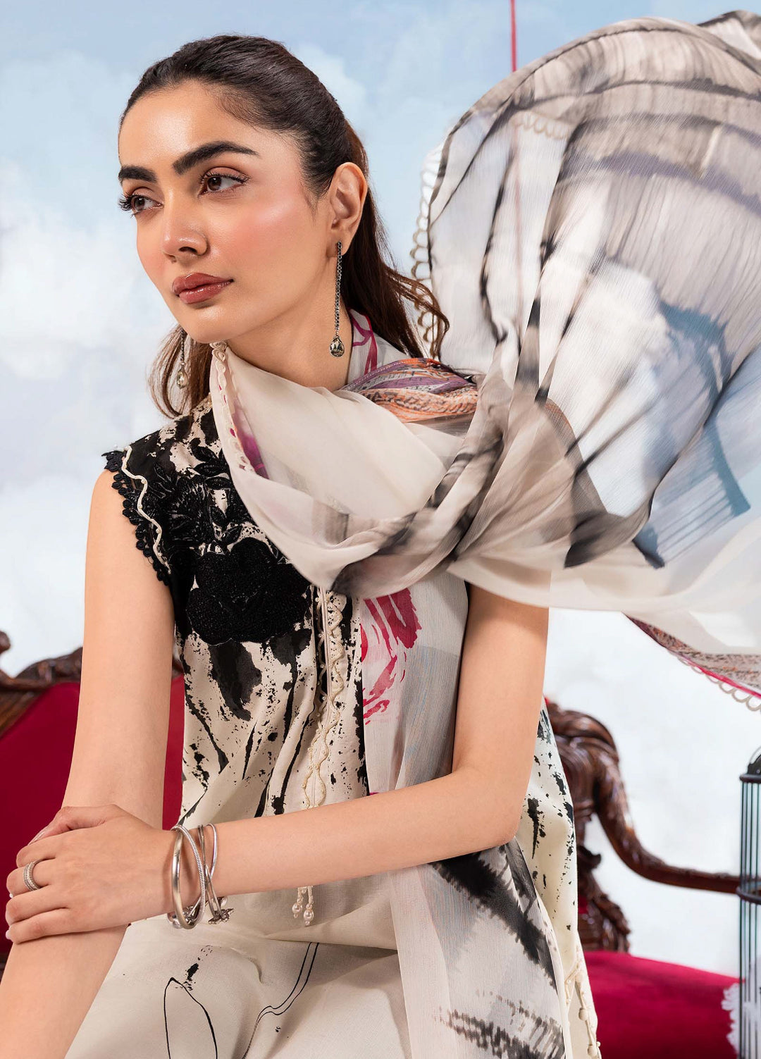 M Basics by Maria B Unstitched Embroidered Lawn 3 Piece Suit MB26SSEL MB-CUSV14-06B - Eid Collection