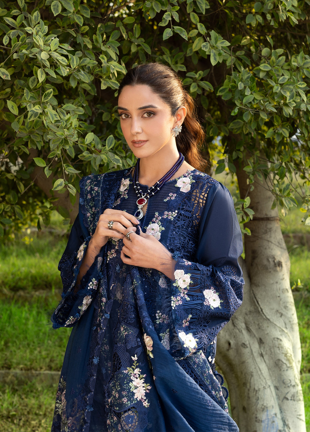 Elaf Premium Unstitched Embroidered Luxury Lawn 3 Piece Suit EL26UPL ELY-4B BLUE BELLE - Summer Collection