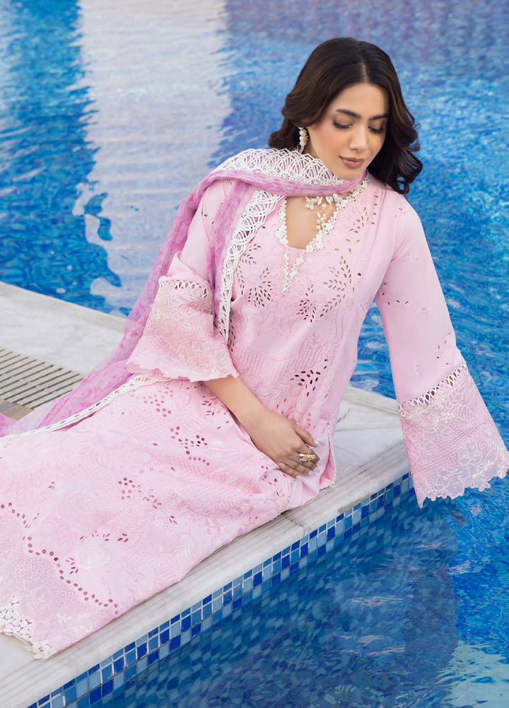Aylin Unstitched Embroidered Luxury Lawn 3 Piece Suit AYL26UL D4 Pink Lilly - Summer Collection