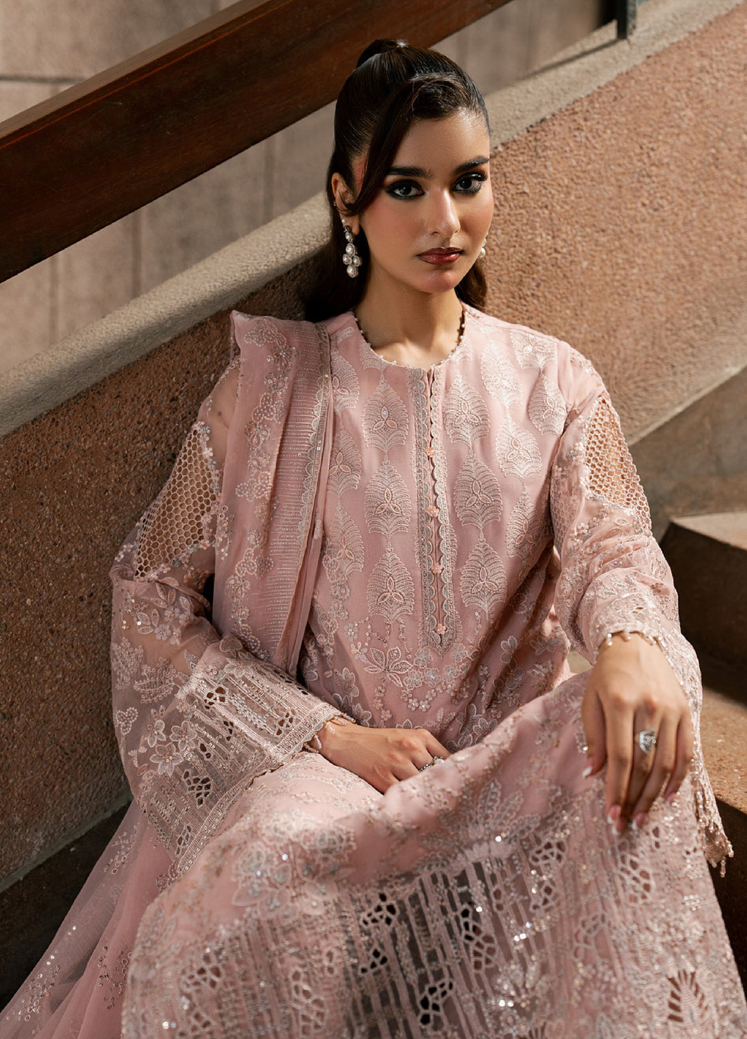 Lazawal by Lavish Premium Unstitched Embroidered Chiffon 3 Piece Suit LVP26UCL Pink Blossom - Festive Collection