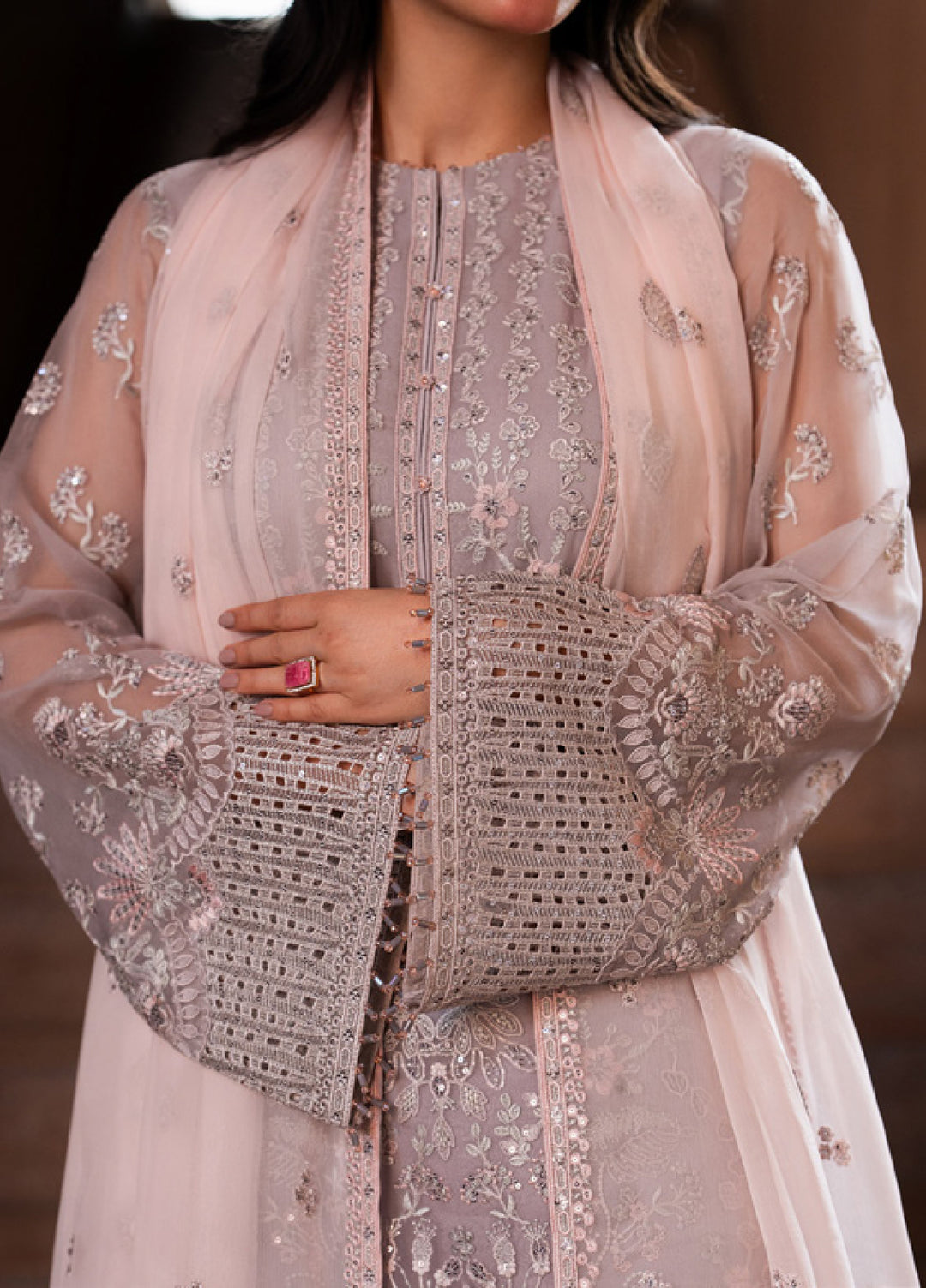Lazawal by Lavish Premium Unstitched Embroidered Chiffon 3 Piece Suit LVP26UCL Lavender Glow - Festive Collection