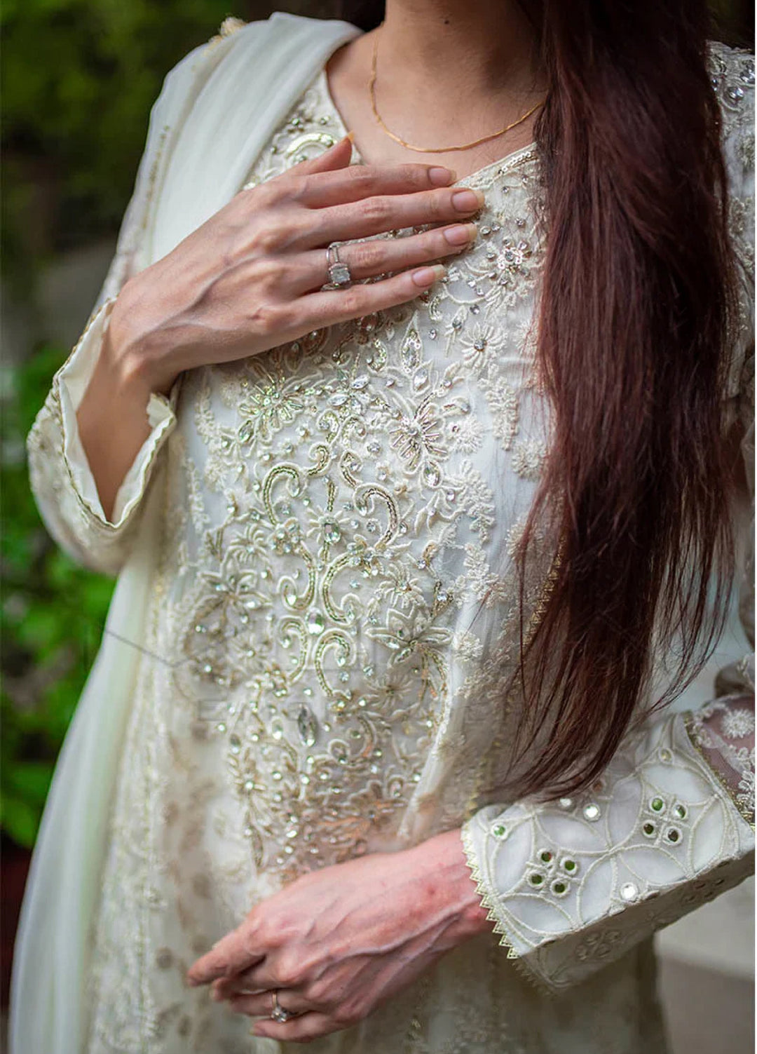 Mona Embroidery Pret Embroidered Chiffon 3 Piece Suit Ornate Blossoms White